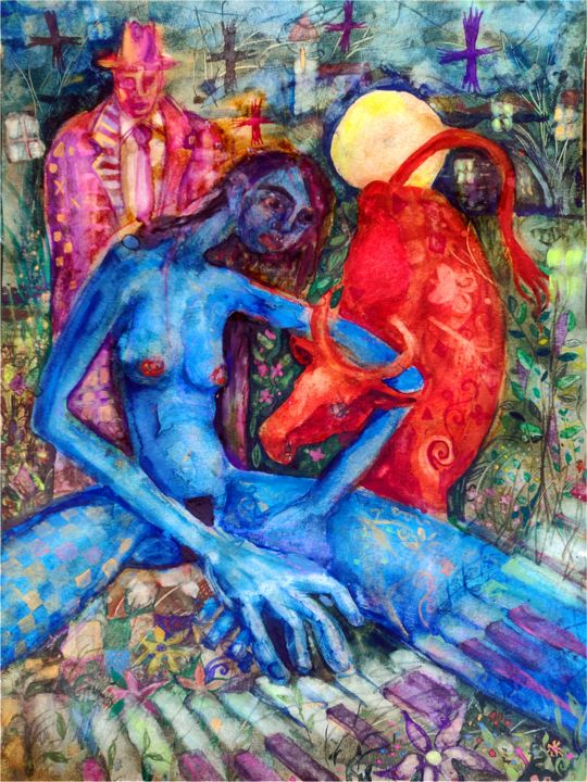 Painting titled "Flohwalzer" by Zenya Gorlik, Original Artwork, Watercolor
