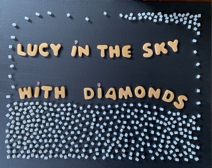 Collages intitulée "Lucy in the sky (gl…" par Wilcox, Œuvre d'art originale, Acrylique Monté sur Châssis en bois