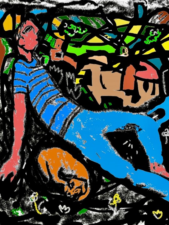 Digital Arts titled "man & dog 3" by Simon Taylor, Original Artwork, Digital Painting