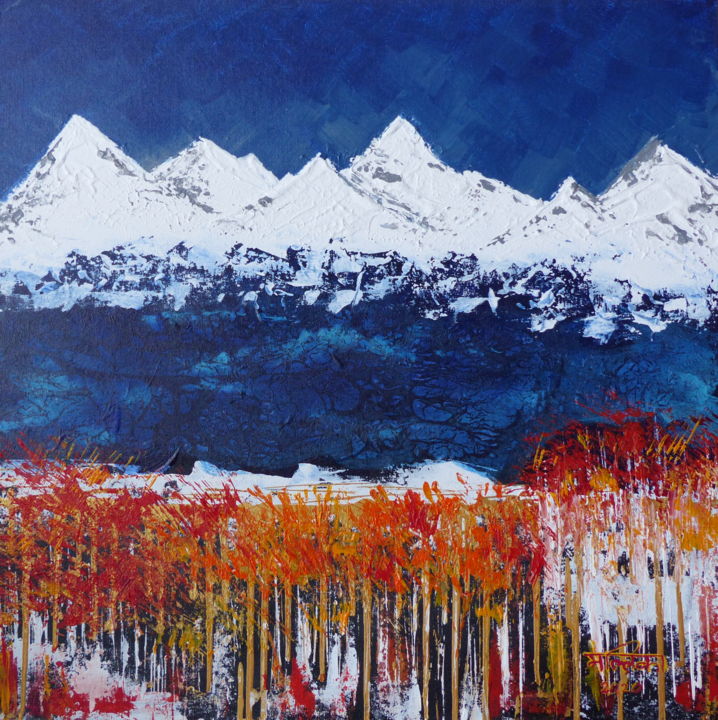 Painting titled "The Hills - Landsca…" by Mallika Seth, Original Artwork, Acrylic