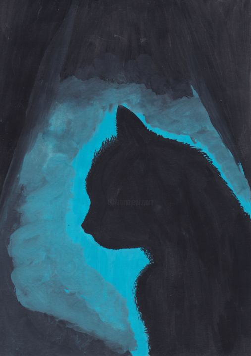 Cat at the Window 绘画, 11.4x8.3 in