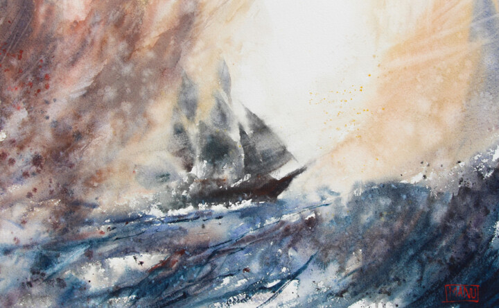Pittura intitolato "Série Voiliers chap…" da Manu Toxxic, Opera d'arte originale, Acquarello