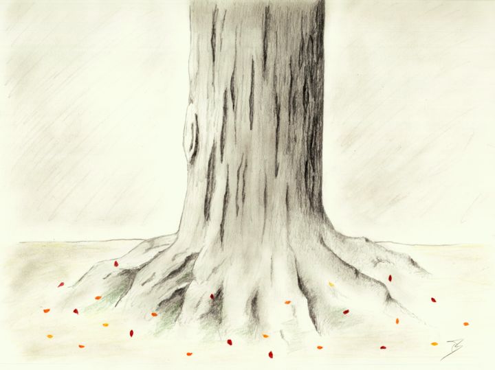 Drawing titled "Autumn Tree" by Domeric, Original Artwork, Pencil