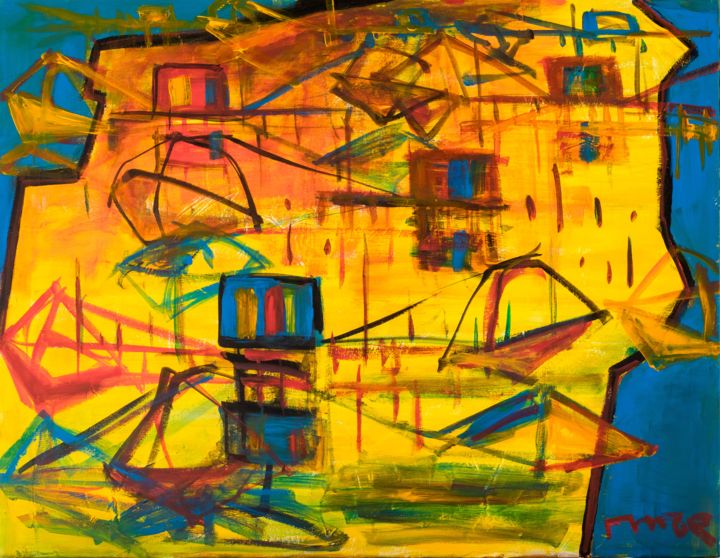 Painting titled "Abandoned carrelets" by Mentor Llunji, Original Artwork, Acrylic