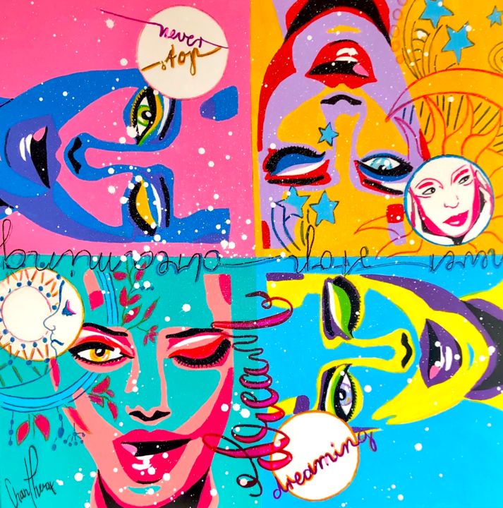 Painting titled "Never Stop Dreaming" by Chanterax, Original Artwork, Acrylic Mounted on Wood Stretcher frame