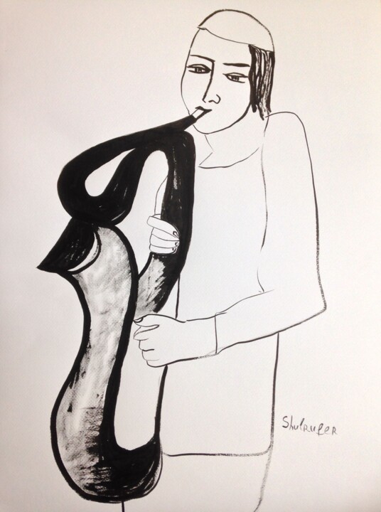 boy and music 图画, 27.6x19.7 in
