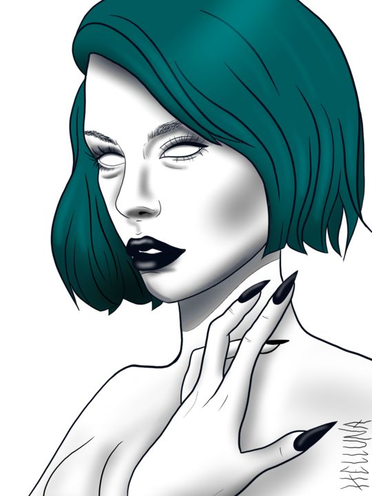 Arts numériques intitulée "Green Witch" par Helluna, Œuvre d'art originale, Travail numérique 2D