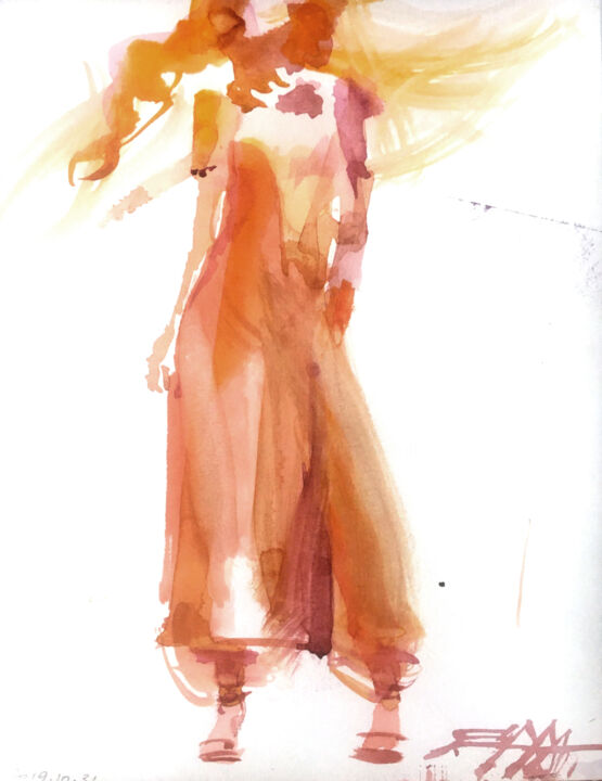 N°625 Posture. Aquarelle #ArtistSupportPledge 绘画, 12.6x9.5 in