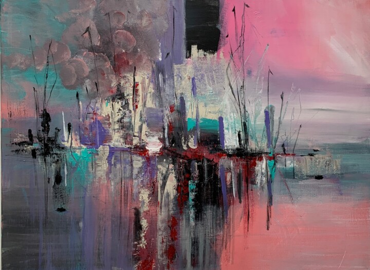 Malarstwo zatytułowany „"Harbor " 60x80 cm…” autorstwa Mo Tuncay (Paschamo), Oryginalna praca, Akryl