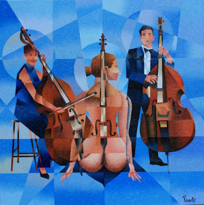 제목이 "MUSIQUE ET VOLUPTE"인 미술작품 Jean Rougerie로, 원작, 기름 나무 들것 프레임에 장착됨