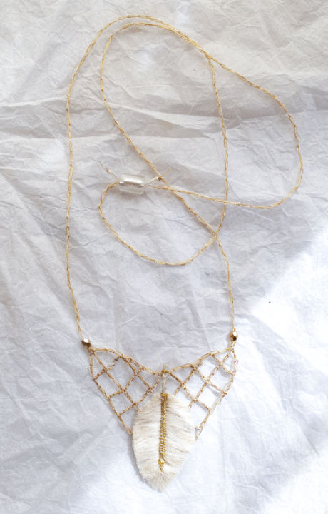Collier chaînette métallisée plume de Pénélope 纺织艺术, 17.7x2.4 in