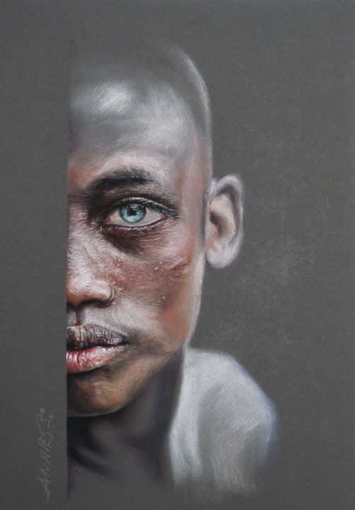 Tekening getiteld "Boy with blue eyes" door Annies131419, Origineel Kunstwerk, Pastel
