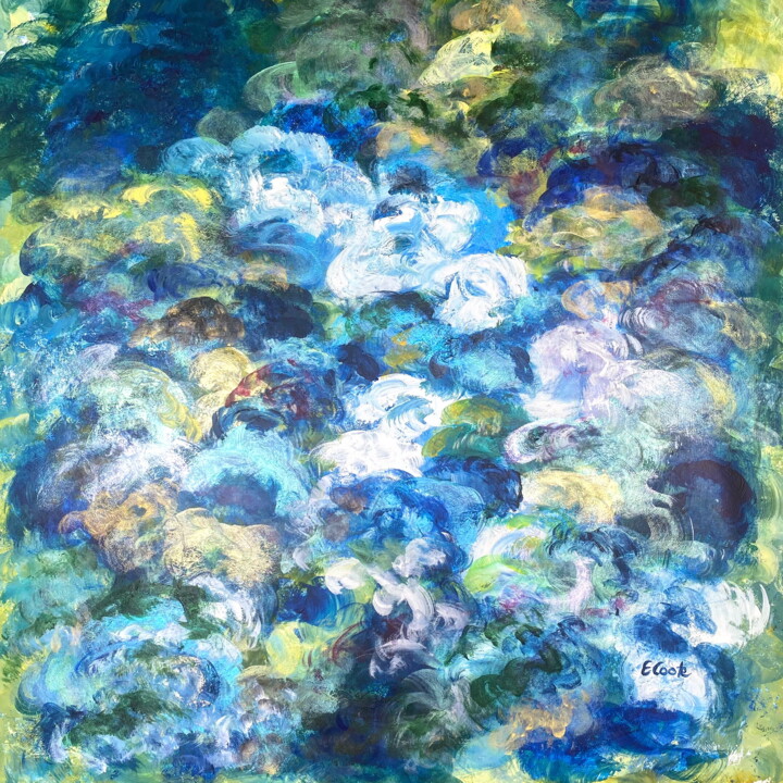 Painting titled "Whirling Blues" by Elisa Cook Benbassat Bassat, Original Artwork, Acrylic
