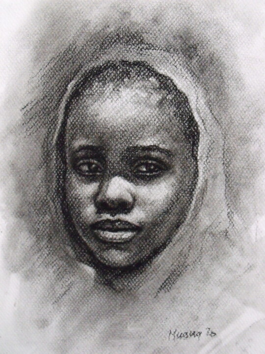Disegno intitolato "portrait" da Prince Muana, Opera d'arte originale, Carbone