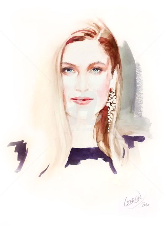 Peinture intitulée "Portrait de Laetiti…" par Paul Lebrun, Œuvre d'art originale, Aquarelle
