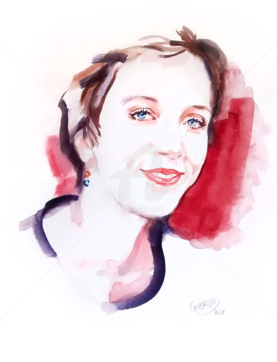 Peinture intitulée "Portrait de Sara Gi…" par Paul Lebrun, Œuvre d'art originale, Aquarelle