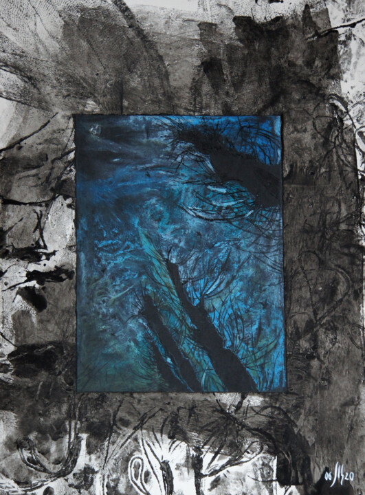 Urban trees series - 2 - landscape original artwork Drawing, 12.6x9.5 in