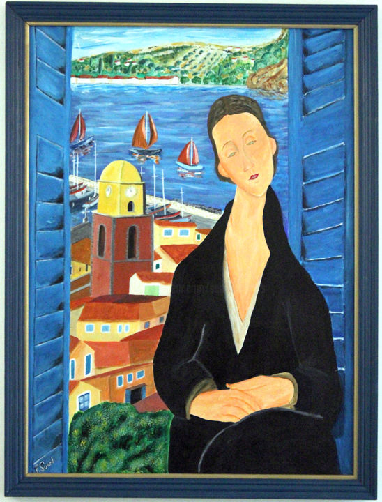 saint Tropez - jolie fille du SUD 绘画, 31.5x23.6 in