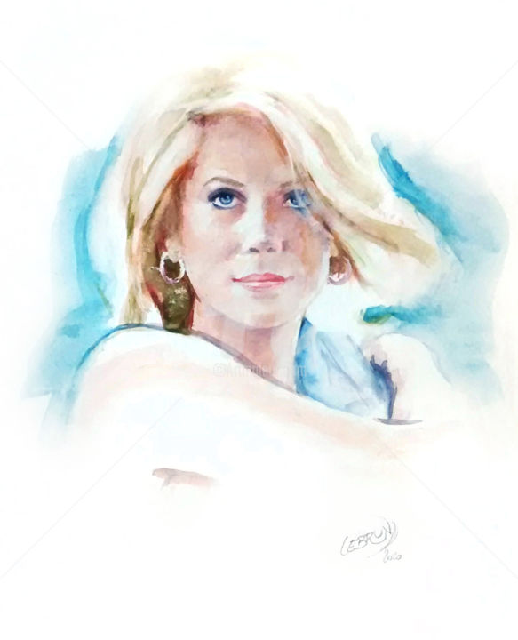 Peinture intitulée "Portrait de Catheri…" par Paul Lebrun, Œuvre d'art originale, Aquarelle