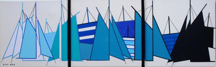 Painting titled "Voiles bleues- Trip…" by Nyls Eliot, Original Artwork, Acrylic