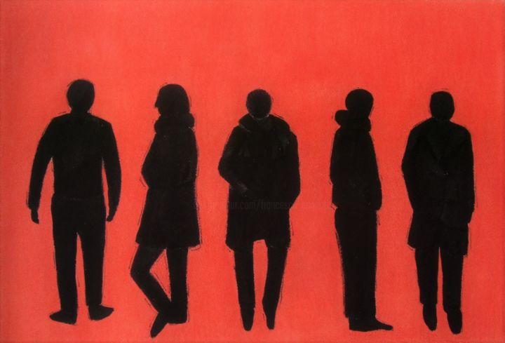 Drawing titled "La piazza-The square" by Francesco Cagnato, Original Artwork, Pastel Mounted on Cardboard