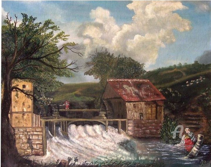 Painting titled "Le lavandière" by Gérard Pinel, Original Artwork, Oil