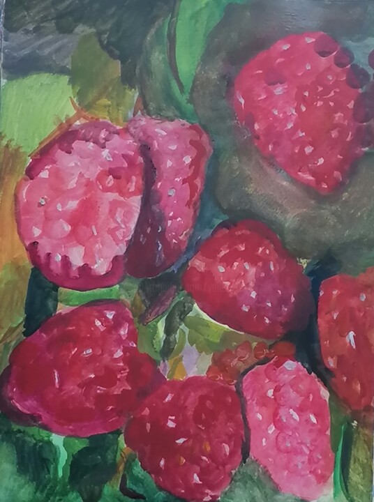 Dessin intitulée "Les Framboises" par Valérie Blum (Valery), Œuvre d'art originale, Aquarelle