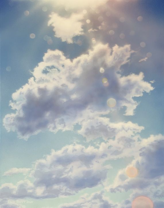 Painting titled "Rays Through Cloud" by David Tracey, Original Artwork, Acrylic Mounted on Wood Stretcher frame