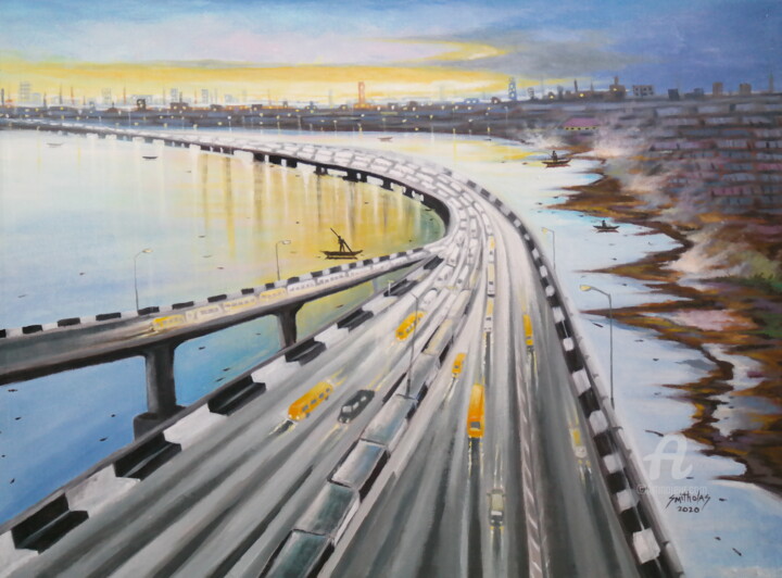 Third Main Land Bridge Lagos 绘画, 30x47 in