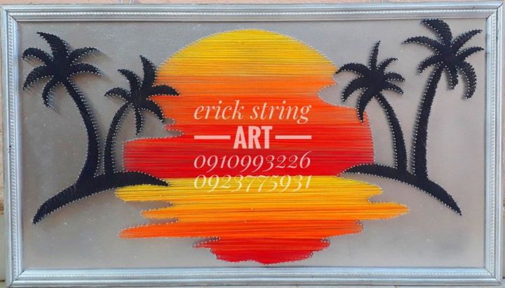 Textile Art titled "sunset with palm tr…" by Areri Gemede, Original Artwork, String Art