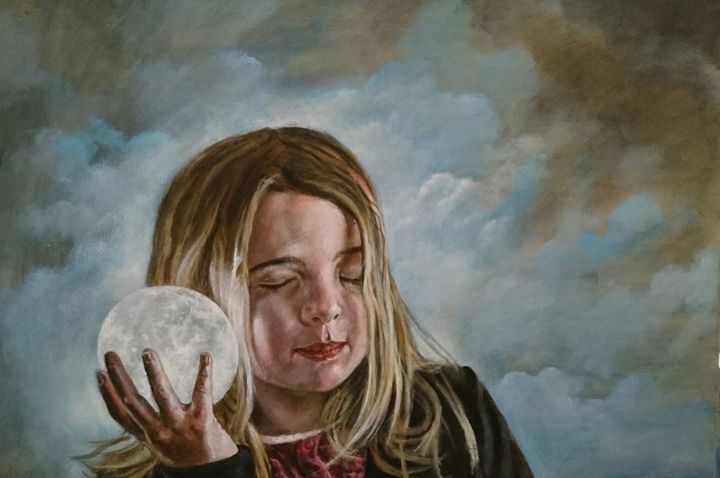 Painting titled "Luna" by Stefano Console, Original Artwork, Acrylic Mounted on Wood Stretcher frame