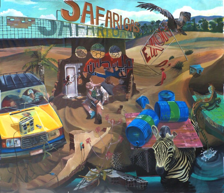 Peinture intitulée "Oil Clash on the Sa…" par Leandro Cunha, Œuvre d'art originale, Émail