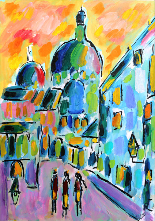 Painting titled "exLa ville s'endorm…" by Jean Mirre, Original Artwork, Oil