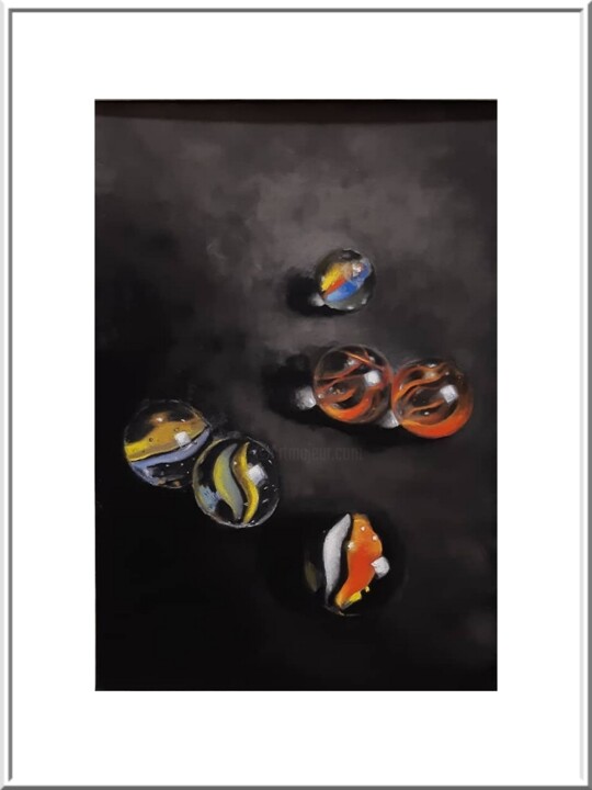 Dessin intitulée "billes" par Artelierdedomi, Œuvre d'art originale, Pastel