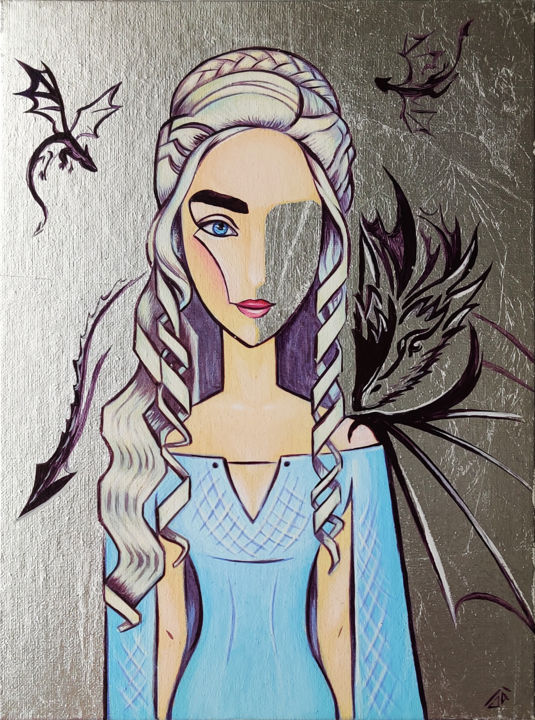 Daenerys Targaryen 绘画, 7.9x5.9 in