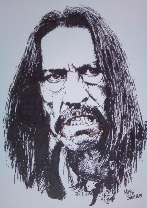 Zeichnungen mit dem Titel "Danny Trejo" von Mag Et Stef Gransagne (Mag et Stef - Les Quatre Mains), Original-Kunstwerk, Mark…