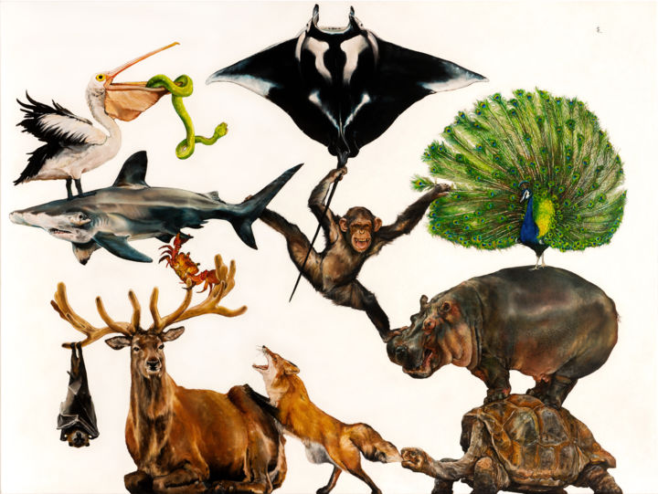 Painting titled "World Wild Web" by Sailev, Original Artwork, Oil Mounted on Wood Stretcher frame