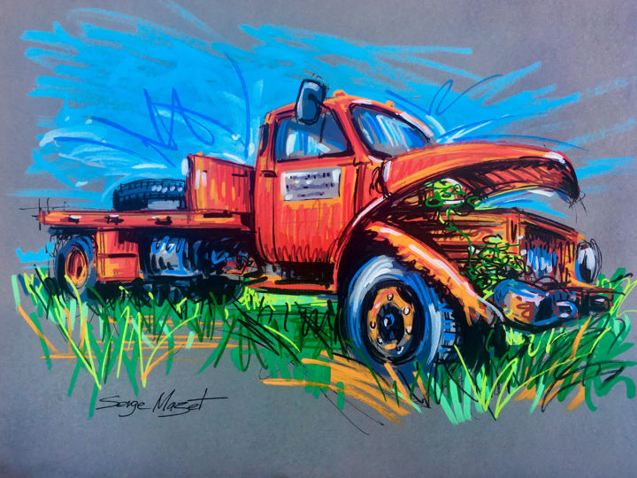 Camionnette abandonnée 图画, 11.4x16.5 in