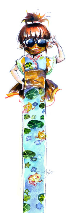 Peinture intitulée "Parée pour l'été !" par Agnès Grégis (Au pinceau dansant), Œuvre d'art originale, Aquarelle