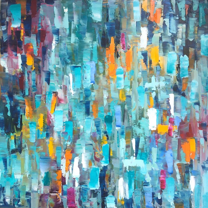 Painting titled "Blue light lake" by Dam Domido, Original Artwork, Oil