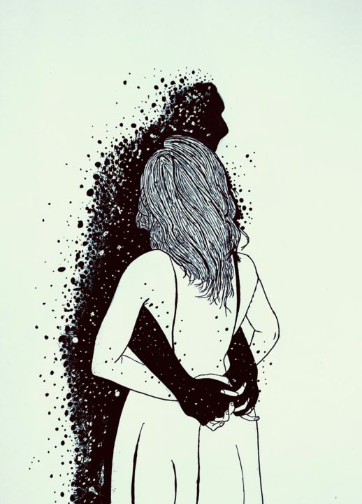 Painting titled "love couple" by Dhaval Artist, Original Artwork, Watercolor