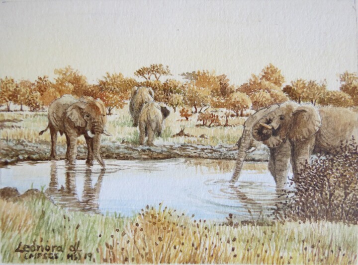 「Evening Drink」というタイトルの絵画 Leonora De Langeによって, オリジナルのアートワーク, 水彩画