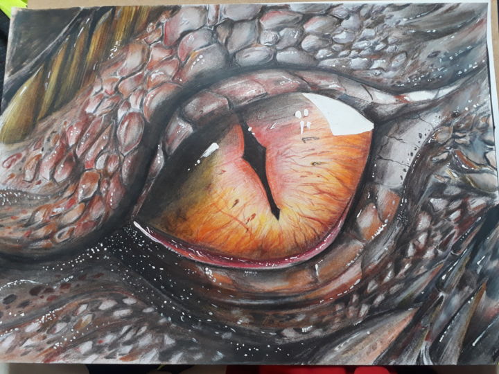 Painting titled "Ojo de dragon" by Wooo10 Art, Original Artwork, Pencil