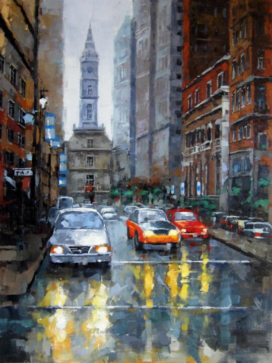 Schilderij getiteld "Taxi 01" door Lermay Chang, Origineel Kunstwerk, Olie