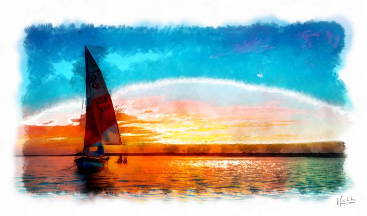 Digitale Kunst getiteld "Sail boat in the su…" door Time For Some Beauty, Origineel Kunstwerk, 2D Digital Work
