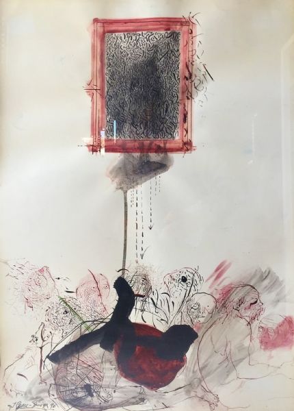 Drawing titled "Homes i marc" by Josep Grau-Garriga, Original Artwork, Ink