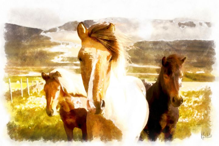 Digitale Kunst getiteld "Three nosey horses" door Time For Some Beauty, Origineel Kunstwerk, 2D Digital Work
