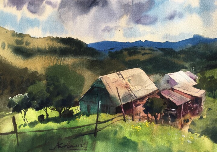 "Karpathian landscape" başlıklı Tablo Andrii Kovalyk tarafından, Orijinal sanat, Suluboya