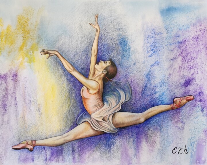 Pastel Pencils & Watercolour Original Artwork "Aspiration" 图画, 22.1x25.2 in