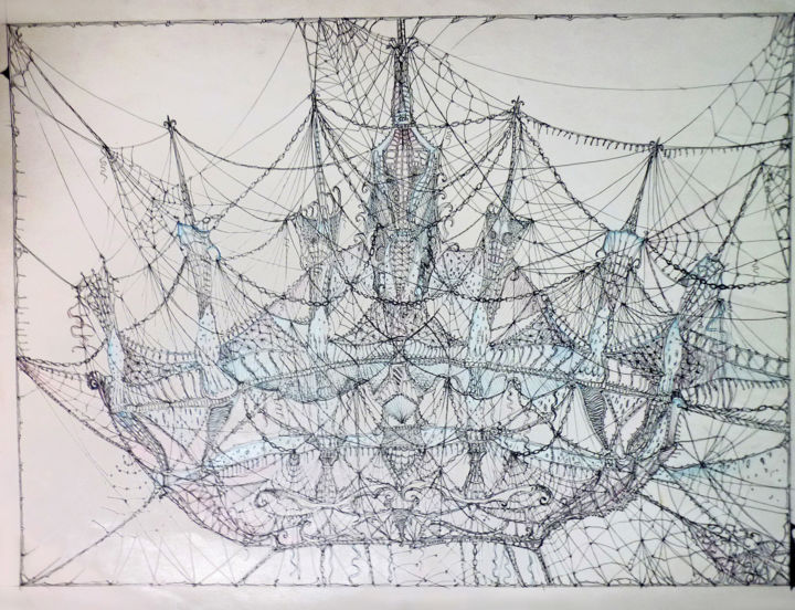 Printmaking titled "Portuguese Caravel" by Nikolay Dobrev, Original Artwork, Screenprinting